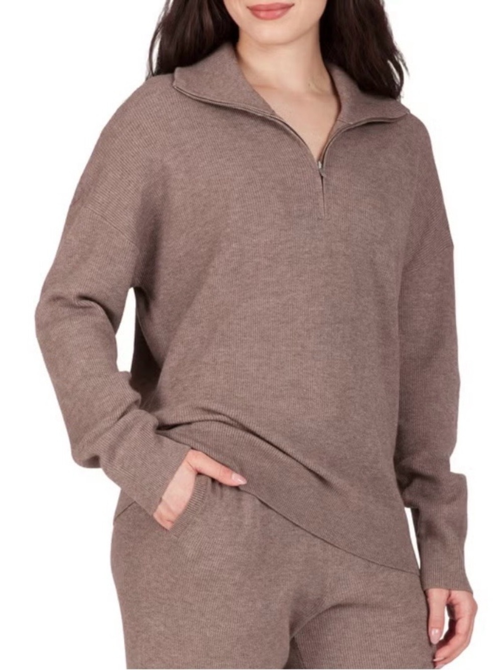 TKEES Women's Taupe Half-Zip Sweater Pullover (NWT)